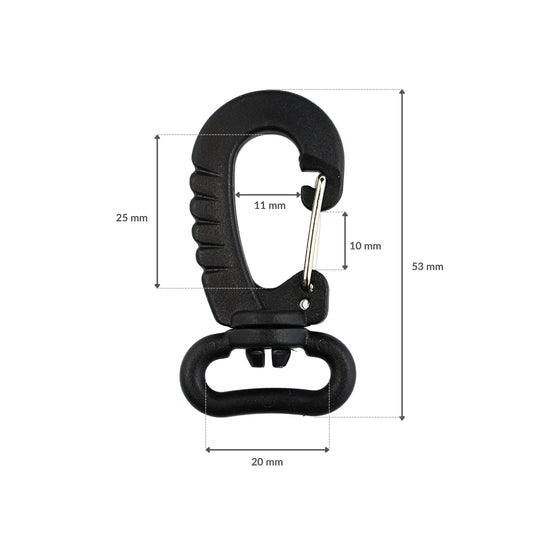 Karabińczyk plastikowy - 20 mm obrotowy czarny 1 szt.