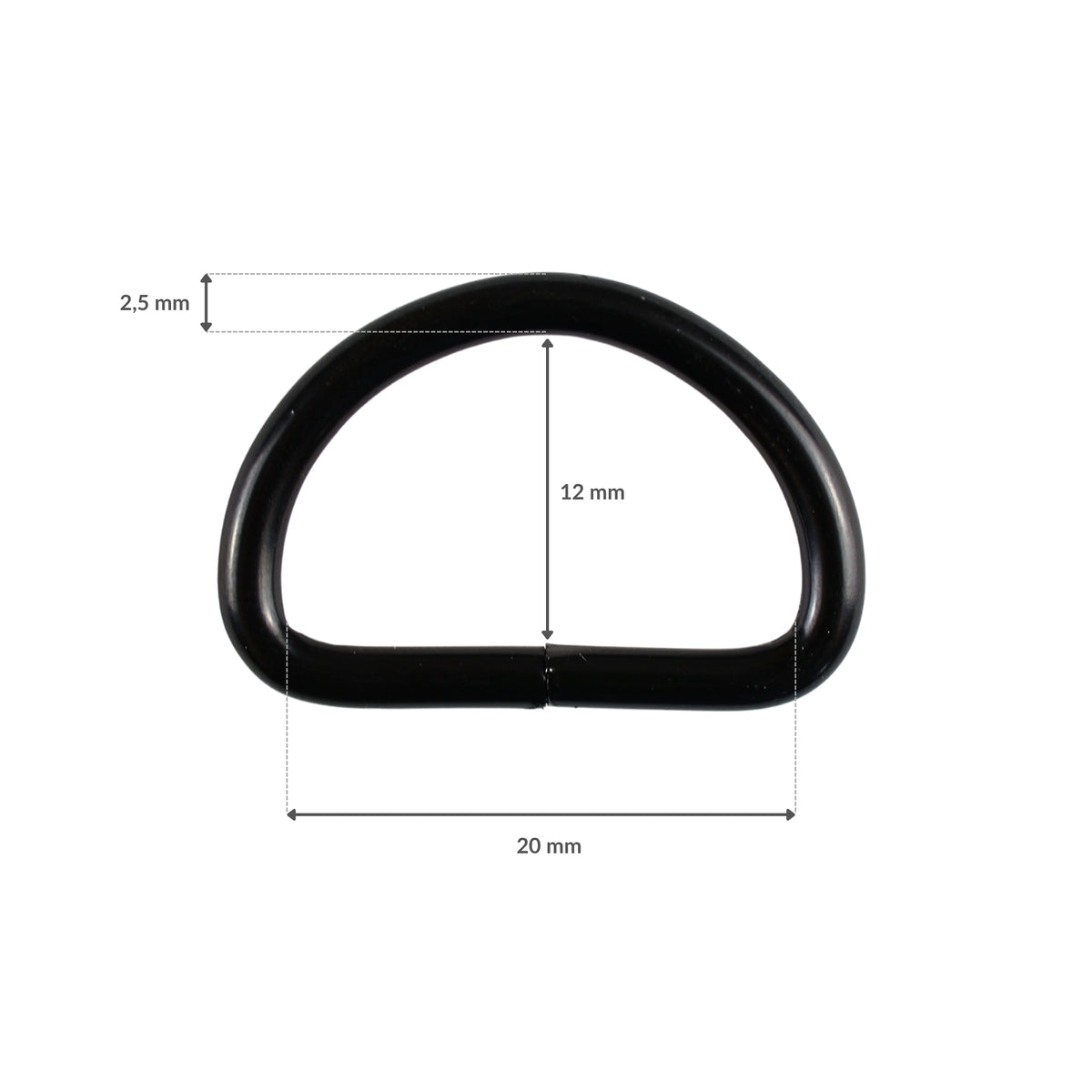 Metal D-ring - 20/12/2,5 mm matte black 1 pc.