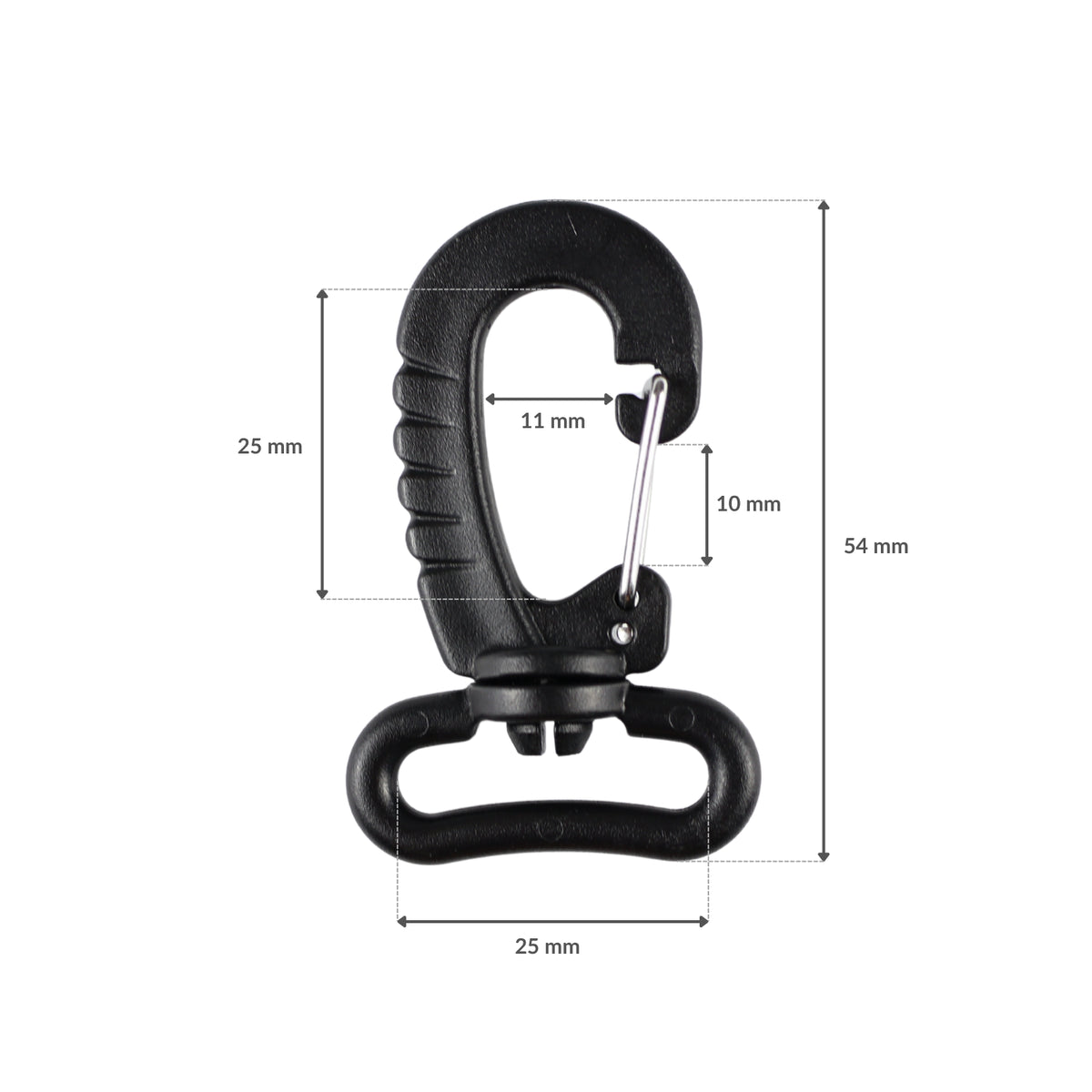 Plastic swivel snap hook - 25 mm black, 1 pc.
